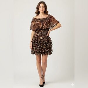 Elegant Brown Ruffle Mini Dress